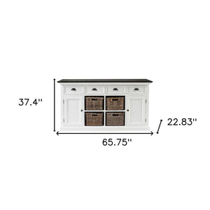 HomeRoots 66" Solid Wood Buffet Table with Four Drawers & Two Doors - Elegant Two-Tone Storage Solution 507537