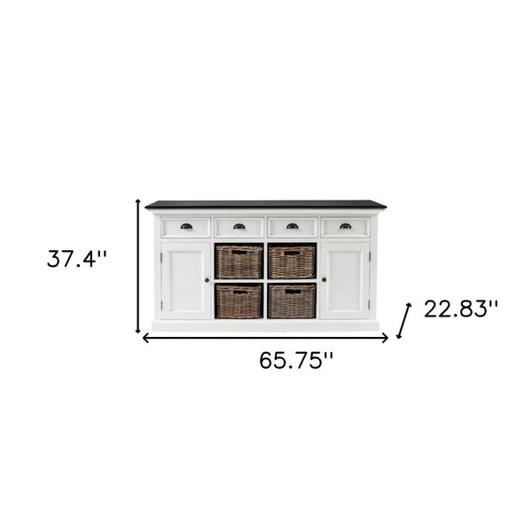 HomeRoots 66" Solid Wood Buffet Table with Four Drawers & Two Doors - Elegant Two-Tone Storage Solution 507537