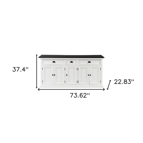 HomeRoots 74" Solid Wood Buffet Table in Black & White – Stylish Storage Solution for Any Room Décor 507538