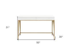 HomeRoots 50" Elegant White and Gold Vanity Table with Storage Drawers - Chic, Versatile Design for Any Room 507546