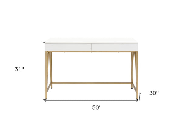 HomeRoots 50" Elegant White and Gold Vanity Table with Storage Drawers - Chic, Versatile Design for Any Room 507546