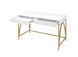 HomeRoots 50" Elegant White and Gold Vanity Table with Storage Drawers - Chic, Versatile Design for Any Room 507546