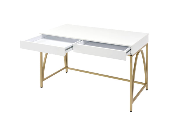 HomeRoots 50" Elegant White and Gold Vanity Table with Storage Drawers - Chic, Versatile Design for Any Room 507546
