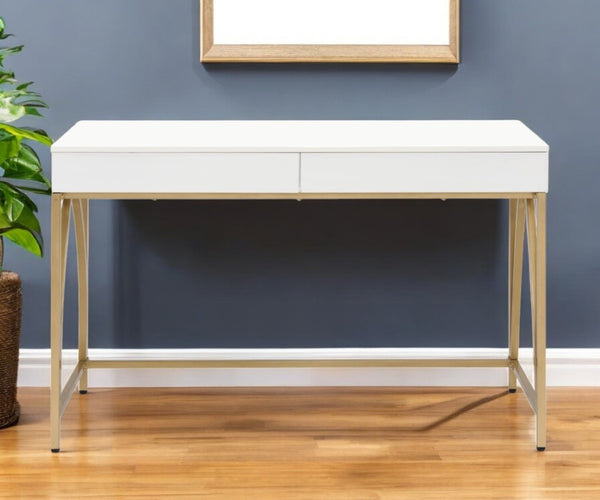 HomeRoots 50" Elegant White and Gold Vanity Table with Storage Drawers - Chic, Versatile Design for Any Room 507546