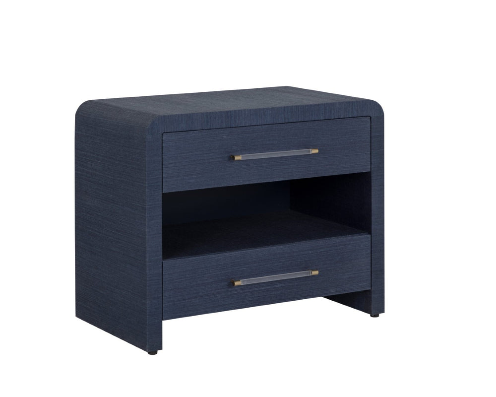 Sunpan ATHERTON Nightstand - Handwoven Indigo Raffia with Solid Wood Frame and Soft-Closing Drawers 109431