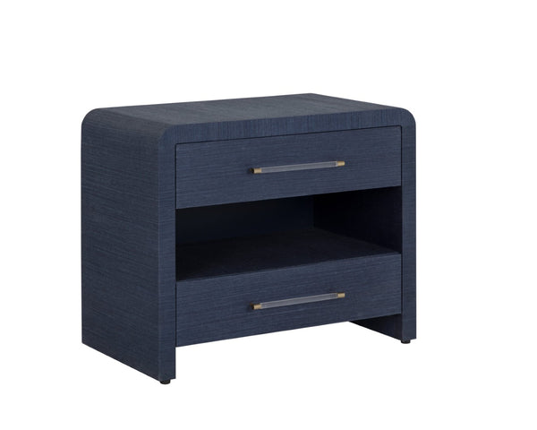 Sunpan ATHERTON Nightstand - Handwoven Indigo Raffia with Solid Wood Frame and Soft-Closing Drawers 109431