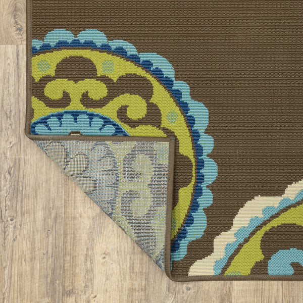 Homeroots 7' X 10' Brown Floral Medallion Stain Resistant Indoor Outdoor Area Rug Brown,Green Polypropylene 507552