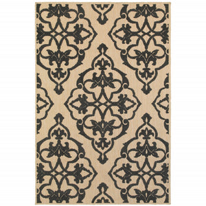 Homeroots 5' X 8' Beige And Black Medallion Stain Resistant Indoor Outdoor Area Rug  Polypropylene 507556