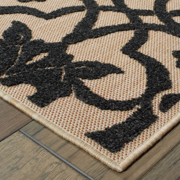 HomeRoots 5' X 8' Beige and Black Medallion Area Rug - Stain Resistant for Indoor and Outdoor High-Traffic Spaces 5'3" x 7'6" 507556
