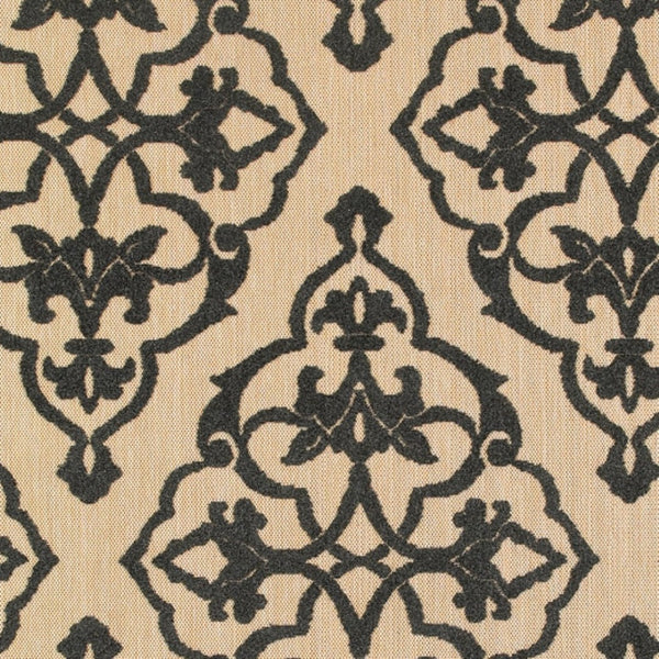 HomeRoots 5' X 8' Beige and Black Medallion Area Rug - Stain Resistant for Indoor and Outdoor High-Traffic Spaces 5'3" x 7'6" 507556