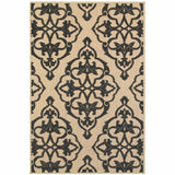 Homeroots 7' X 10' Beige And Black Oriental Stain Resistant Indoor Outdoor Area Rug  Polypropylene 507557