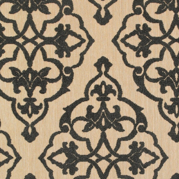HomeRoots 5' X 8' Beige and Black Medallion Area Rug - Stain Resistant for Indoor and Outdoor High-Traffic Spaces 6'7" x 9'6" 507557
