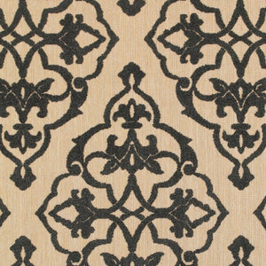 HomeRoots 5' X 8' Beige and Black Medallion Area Rug - Stain Resistant for Indoor and Outdoor High-Traffic Spaces 7'10" x 10'10" 507558