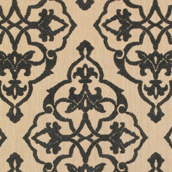 HomeRoots 5' X 8' Beige and Black Medallion Area Rug - Stain Resistant for Indoor and Outdoor High-Traffic Spaces 7'10" x 10'10" 507558