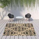 Homeroots 8' X 11' Beige And Black Oriental Stain Resistant Indoor Outdoor Area Rug  Polypropylene 507558