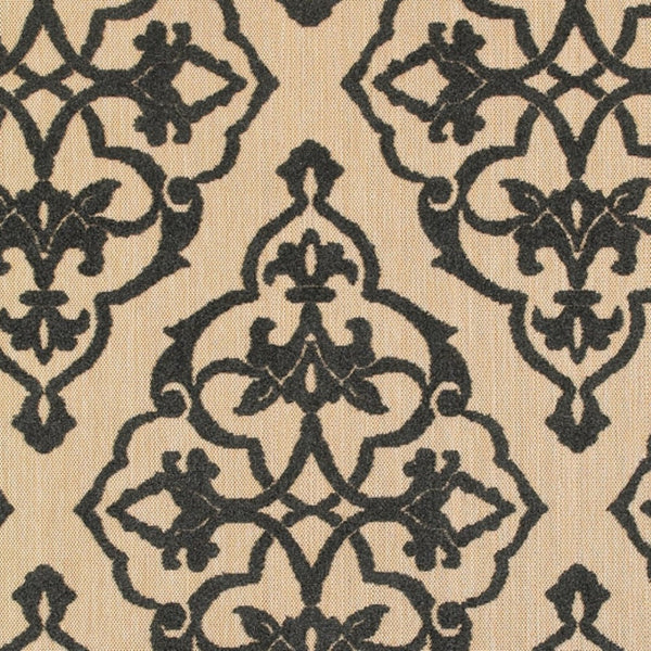 HomeRoots 5' X 8' Beige and Black Medallion Area Rug - Stain Resistant for Indoor and Outdoor High-Traffic Spaces 9'10" x 12'10" 507559