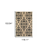 Homeroots 10' X 13' Beige And Black Oriental Stain Resistant Indoor Outdoor Area Rug  Polypropylene 507559