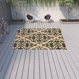 Homeroots 10' X 13' Beige And Black Oriental Stain Resistant Indoor Outdoor Area Rug  Polypropylene 507559