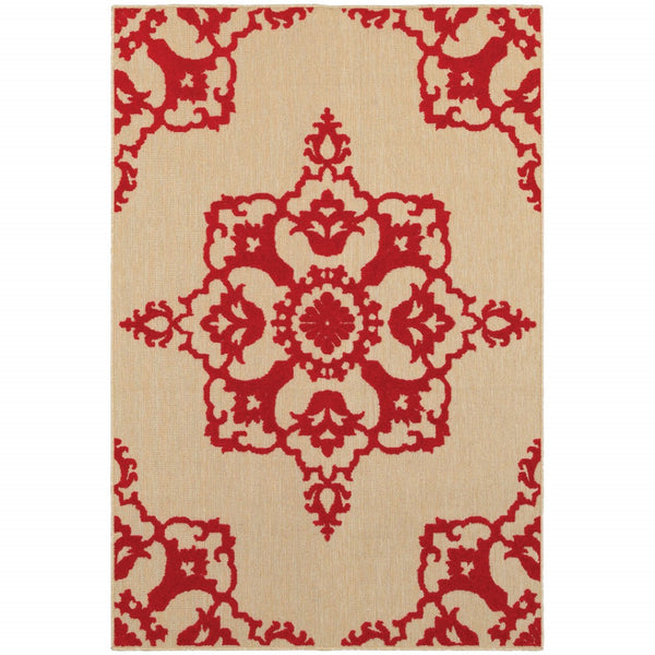HomeRoots 5' Red Oriental Area Rug - Stain Resistant, Indoor-Outdoor Durable Rug for High-Traffic Spaces 5'3" x 7'6" 507563