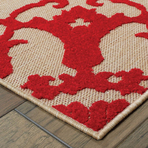HomeRoots 5' Red Oriental Area Rug - Stain Resistant, Indoor-Outdoor Durable Rug for High-Traffic Spaces 5'3" x 7'6" 507563