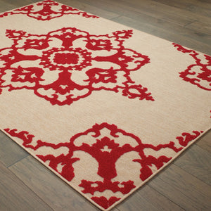 HomeRoots 5' Red Oriental Area Rug - Stain Resistant, Indoor-Outdoor Durable Rug for High-Traffic Spaces 5'3" x 7'6" 507563