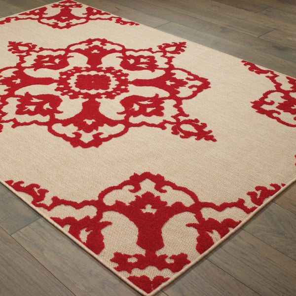 HomeRoots 5' Red Oriental Area Rug - Stain Resistant, Indoor-Outdoor Durable Rug for High-Traffic Spaces 6'7" x 9'6" 507564