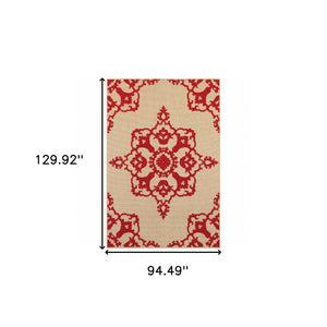 HomeRoots 5' Red Oriental Area Rug - Stain Resistant, Indoor-Outdoor Durable Rug for High-Traffic Spaces 7'10" x 10'10" 507565