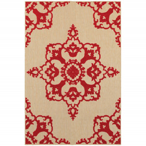 HomeRoots 5' Red Oriental Area Rug - Stain Resistant, Indoor-Outdoor Durable Rug for High-Traffic Spaces 9'10" x 12'10" 507566