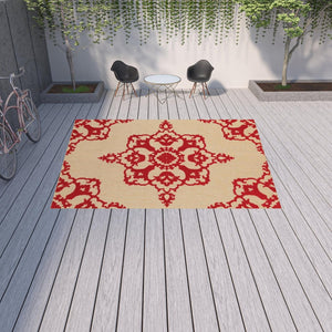 HomeRoots 5' Red Oriental Area Rug - Stain Resistant, Indoor-Outdoor Durable Rug for High-Traffic Spaces 9'10" x 12'10" 507566