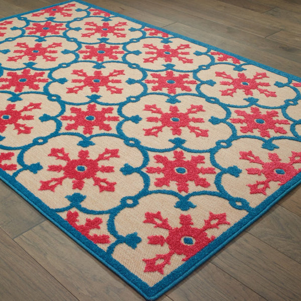 HomeRoots 5' Blue and Beige Oriental Area Rug – Stain-Resistant, Durable, Indoor-Outdoor Design for Any Space 5'3" x 7'6" 507570