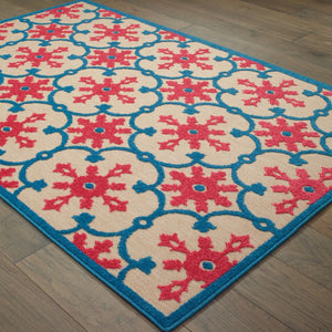 HomeRoots 5' Blue and Beige Oriental Area Rug – Stain-Resistant, Durable, Indoor-Outdoor Design for Any Space 6'7" x 9'6" 507571