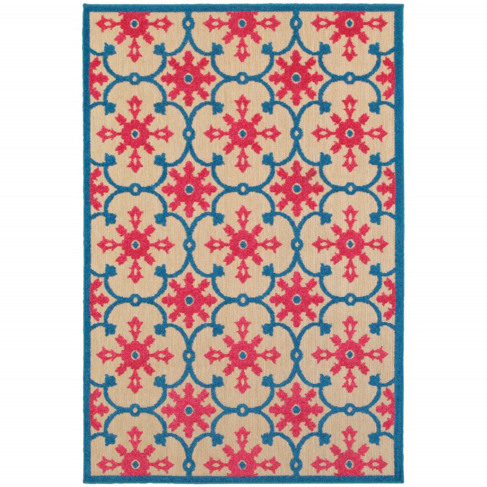HomeRoots 5' Blue and Beige Oriental Area Rug – Stain-Resistant, Durable, Indoor-Outdoor Design for Any Space 7'10" x 10'10" 507572