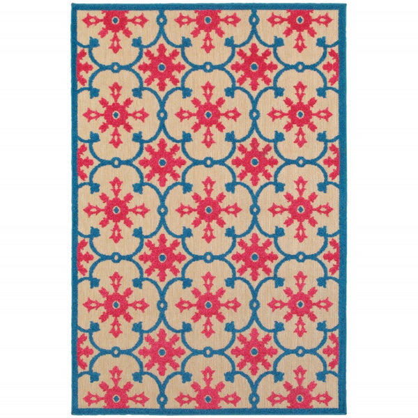 HomeRoots 5' Blue and Beige Oriental Area Rug – Stain-Resistant, Durable, Indoor-Outdoor Design for Any Space 7'10" x 10'10" 507572