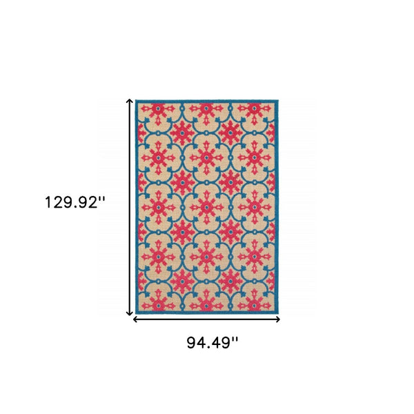 HomeRoots 5' Blue and Beige Oriental Area Rug – Stain-Resistant, Durable, Indoor-Outdoor Design for Any Space 7'10" x 10'10" 507572