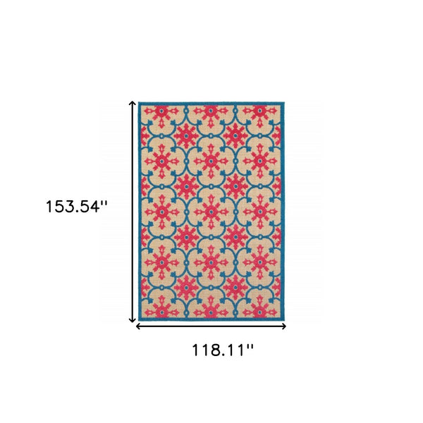 HomeRoots 5' Blue and Beige Oriental Area Rug – Stain-Resistant, Durable, Indoor-Outdoor Design for Any Space 9'10" x 12'10" 507573