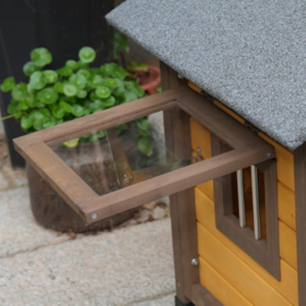 English Elm 45 Inch Solid Wood Outdoor Dog House with Elevated Floor and Waterproof Insulated Roof W1431P388168