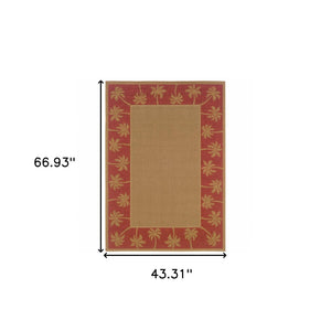 Homeroots 4' X 6' Stain Resistant Indoor Outdoor Area Rug - Stylish, Durable, Perfect For Homes With Kids & Pets Beige,Red Polypropylene 507619