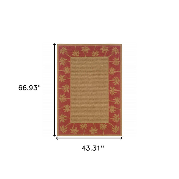 Homeroots 4' X 6' Stain Resistant Indoor Outdoor Area Rug - Stylish, Durable, Perfect For Homes With Kids & Pets Beige,Red Polypropylene 507619