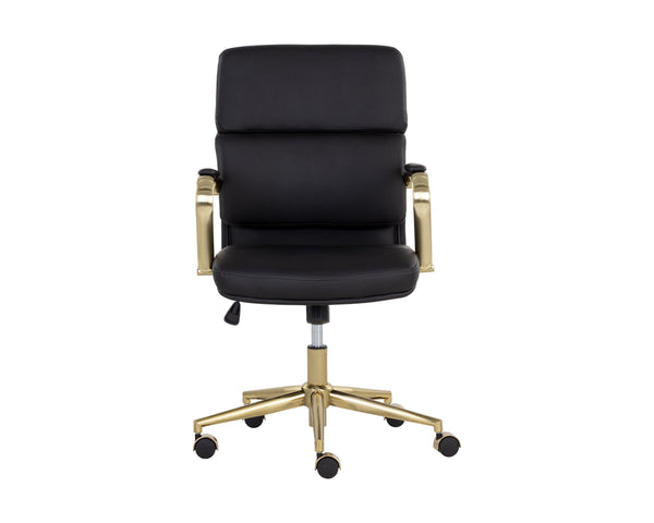 Sunpan Kleo Modern Office Chair with Gold Stainless Steel Frame and Luxurious Faux Leather for Comfort Onyx
