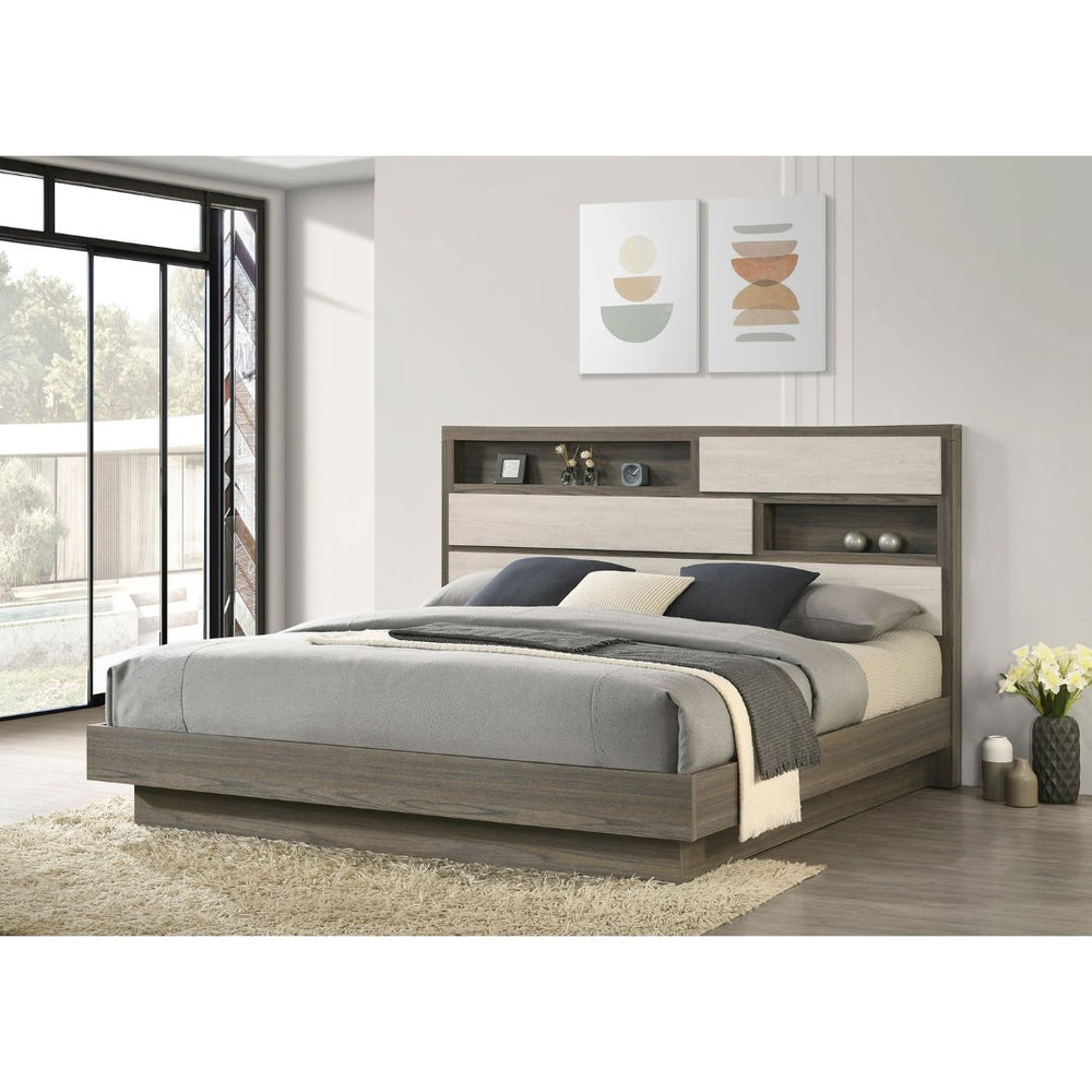 English Elm Pierce Eastern King Platform Bed with Led Headboard and Italian Gloss Finish B062S01833