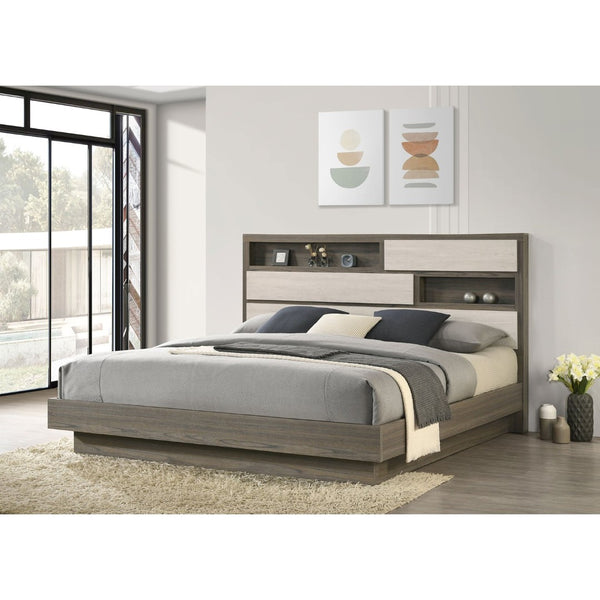 English Elm Pierce Eastern King Platform Bed with Led Headboard and Italian Gloss Finish B062S01833
