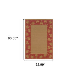 Homeroots 5' X 8' Beige Stain Resistant Indoor Outdoor Area Rug Beige,Red Polypropylene 507620