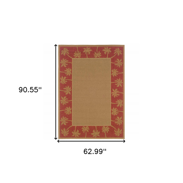Homeroots 5' X 8' Beige Stain Resistant Indoor Outdoor Area Rug Beige,Red Polypropylene 507620