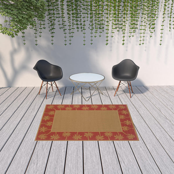 Homeroots 5' X 8' Beige Stain Resistant Indoor Outdoor Area Rug Beige,Red Polypropylene 507620