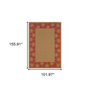 Homeroots 9' X 13' Beige Stain Resistant Indoor Outdoor Area Rug Beige,Red Polypropylene 507624