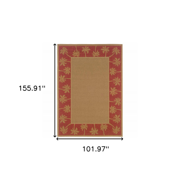 Homeroots 9' X 13' Beige Stain Resistant Indoor Outdoor Area Rug Beige,Red Polypropylene 507624