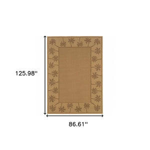 HomeRoots 9' Indoor Outdoor Area Rug - Stain Resistant, Durable, Low Profile Design with Elegant Palm Border Beige/ Tan 7'3" x 10'6" 507631