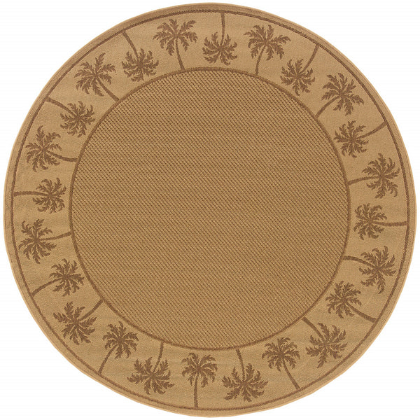 Homeroots 8' X 8' Beige Round Stain Resistant Indoor Outdoor Area Rug Beige,Tan Polypropylene 507632