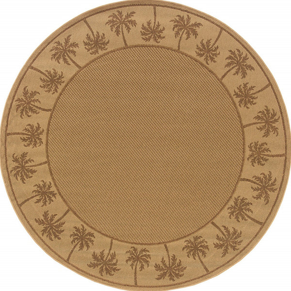 Homeroots 8' X 8' Beige Round Stain Resistant Indoor Outdoor Area Rug Beige,Tan Polypropylene 507632
