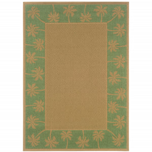 Homeroots 7' X 10' Beige Stain Resistant Indoor Outdoor Area Rug Beige,Green Polypropylene 507640